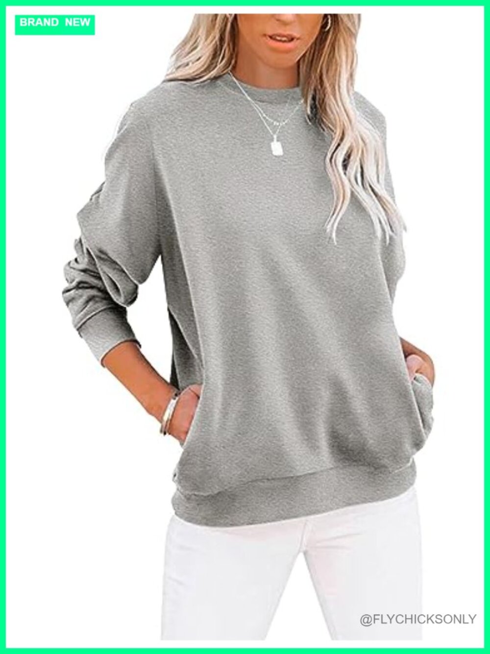 Womens Casual Crewneck Sweatshirt Loose Fit Long Sleeve Pullover with Pockets